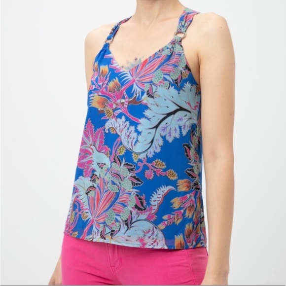Marciano Chiffon Sheer Floral Lined V race-back Blue pink size S - Picture 2 of 15
